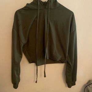 Green distressed crop hoodie